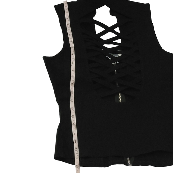 Hearts Rob Lace Up Zip Up Criss Cross Back Vest Tank Top Black Plus 1XL 2XL 3XL - Picture 10 of 14